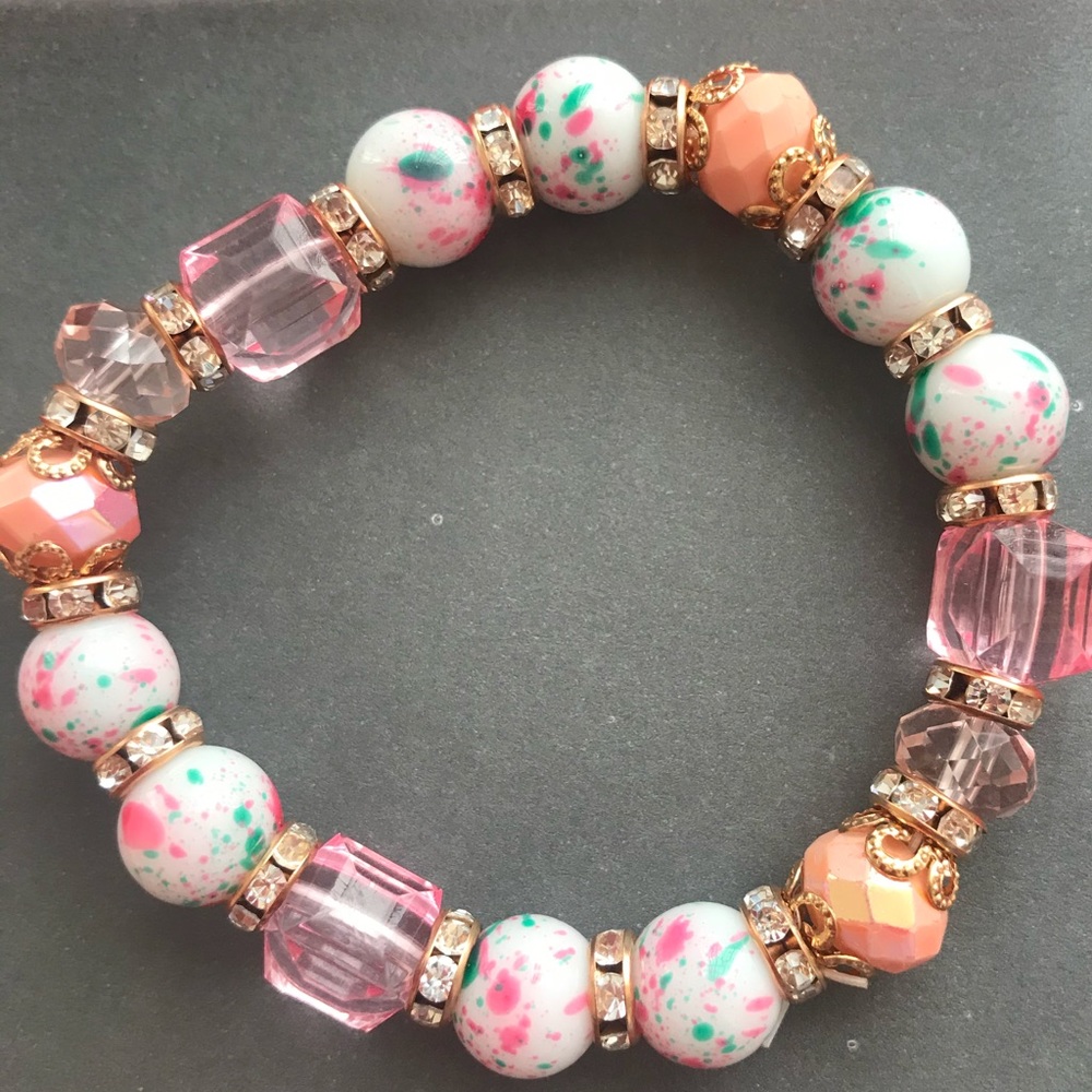 Sparkling Pink & White Stone Stretch Bracelet